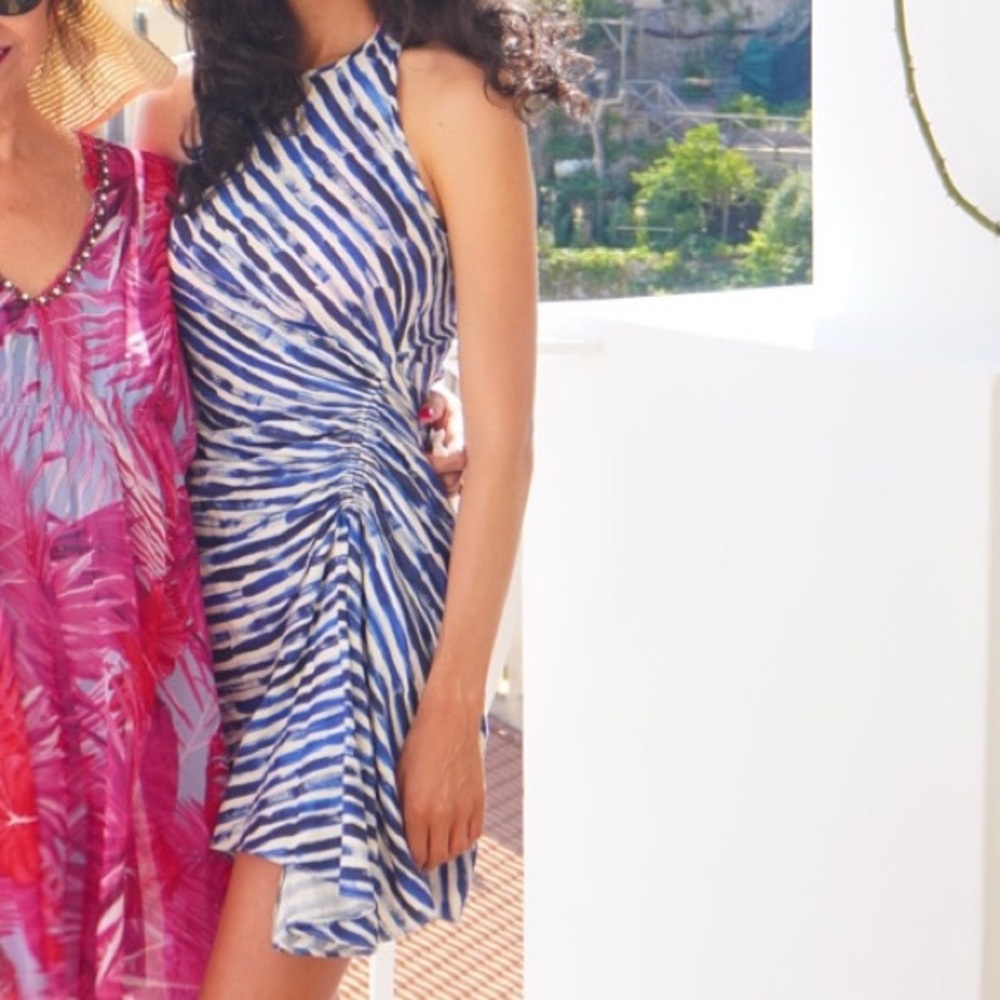 Size 0 A.L.C Rue Stripe Ruched Silk Blend Dress